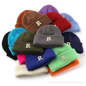 Custom Rib Cuff Cold Winter Leather Beanie Unisex 100% Acrylic Striped Embroidered 56-60cm 57*45*40cm MOQ100 1Y - YC Clothing Co., Ltd. - China