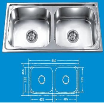 Silver Stainless Steel Double Bowl Kitchen Sink Color Silver Finish Glossy Depth 205mm /8" Sink Type Double Shape - Adilam Decor - India