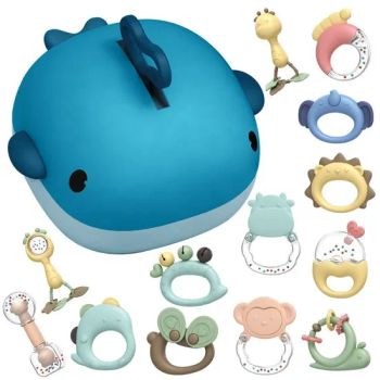 Samtoy Eco-Friendly Boiled Hand Bell Storage Box Bell 13PCS Custom Chew Silicone Baby Rattles Teether Toys Set for Newborn Toys Baby Rattle Plastic Toy - Sam Toys Industrial Co., Ltd. - China
