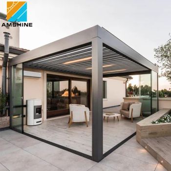 Patio Structure Custom Size Customizable Pergola Bioclimatic Aluminum Canopy Outdoor Gazebo Roof Kit Sun Louver Patio Roofs - Suzhou Amshine Building Material Co., Ltd. - China