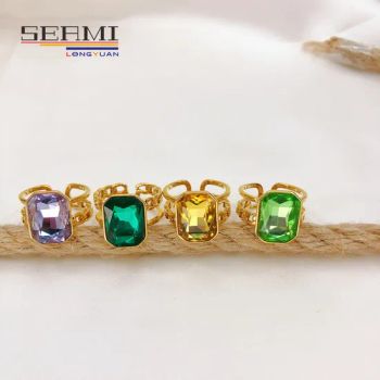 Adjustable Gold Plated Emerald Citrine Turquoise Amethyst Crystal Women Rings - Longyuan (Guangzhou) Industrial Development Co., Ltd. - China