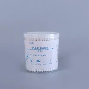 200 PCS Double Head Paper Stick Cotton Swabs in Plastic Box Q-Tips for Make-up and Cleaning - AIJIE COTTON SWAB LTD. - China
