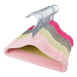 Factory Bulk Custom Flocking Plastic Space Saving Pink Velvet Hangers 360 Degree Swivel Hook Velvet Hangers for Clothes - KN Gift Limited - China