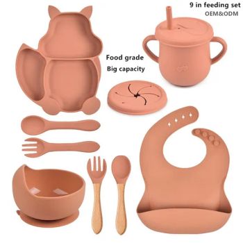 FDA Approved Silicone Dinner Set Food Grade Kitchen Utensils Training Cup Children Feeding Spoons Suction Bowl Silicone Bibs Baby Feeding Silicone Tableware - Kingsun Baby Products Co., Ltd. - China