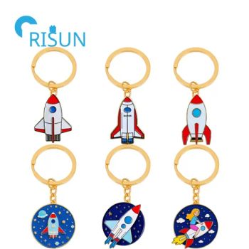 Factory Metal Soft Hard Enamel Cartoon Spaceman Astronaut Key Chain Backpack Accessories Keyring Custom Spaceship Space Shuttle Rocket Keychain - Shenzhen Risun Trading Co., Ltd. - China