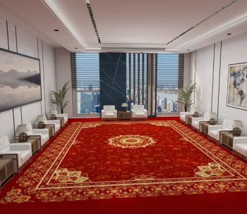 Wall to Wall Commercial Use Custom Pattern Design Axminster Floor Red Carpet for Reception Room - Rizhao F-Leader International Trade Co., Ltd. - China