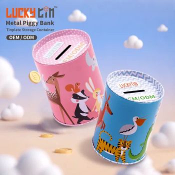 Wholesale Custom Money Tinplate Cans Cylinder Mini Coin Metal Storage Container Rose Pink Tin Piggy Banks for Children - Dong Guan Lucky Tin Co., Ltd. - China
