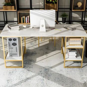 OEM Factory Creative Design Nail Technician Table Sets White Stone Top Luxury Double Nail Table with Double Drawer - Shenzhen Eshine Technology Co., Ltd - China