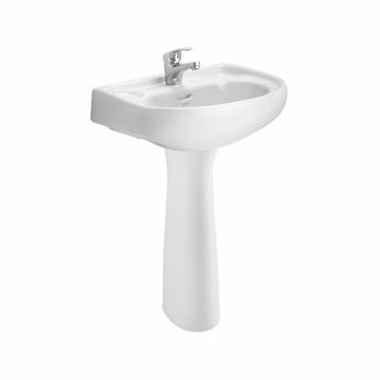Ceramic White Wash Basins with Pedestal, For Bathroom Color White Basin Shape ALL Material Ceramic Mount Type ALL TYPES Usage/Application - Omaggo Buildcon Private Limited - India