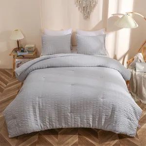 Queen Size Solid Color Seersucker Bed Sheets with Flat Sheet Fitted Sheet Pillowcase - Nantong Gudao Textile Co., Ltd. - China