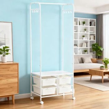 Movable Coat Rack with Shelf & Fabric Bins for Coats, Scarves & Hats - Hebei Booming Furnishings Co., Ltd - China