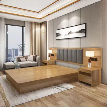 Factory Customize Apartment Bedroom Furniture Particle Board MDF Solid Wooden Beds Frame Bed Base Hotel Upholstered Platform Bed - Quanzhou Hongyi Technology Co., Ltd. - China