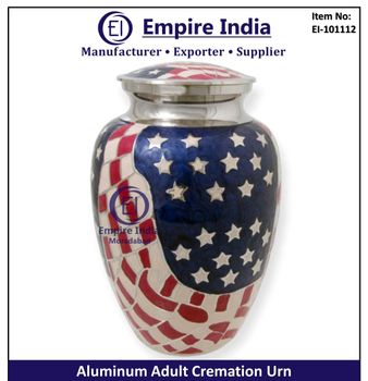 American Flag Theme Aluminum Adult Cremation Urn, Patriotic Memorial Supplier, Empire India - Empire India - India