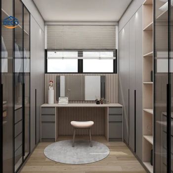 Modern MDF Bedroom Wall Cabinet Closet Storage Organization Light Gray Door Wardrobe Plywood Wardrobe with Mirror - Foshan Deke Yuehong Building Materials Co., Ltd. - China