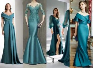 Teal Blue Lace Prom Dresses Sheath Mother of The Bride Evening Gowns B658 - Suzhou Leader Apparel Co., Ltd. - China