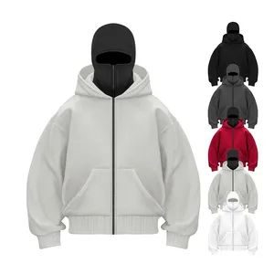Custom Logo Embroidered Double Hood Ninja Double Layer Pullover Plus Size Heavy Full Zip Balaclava Hoodie Mens Gangster Hoodie - Guangzhou New Apparel Trade Company Limited - China