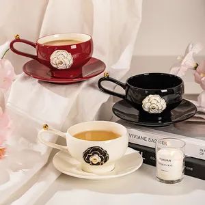 Vintage Gold Embossed Camellia Ceramic Mug French Exquisite Afternoon Tea Cup - Xiamen Athome Household Products Co., Ltd. - China