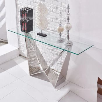 Glass Console Tables Living Room Furniture Stainless Steel Mirrored Hallway Console Table - Foshan Qiancheng Furniture CO.,LTD. - China
