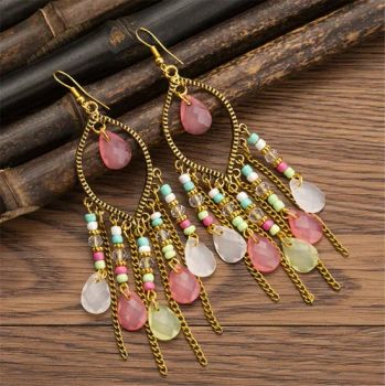 Retro Fashion Sparkling Diamond Crystal Tassel Earrings Waterdrop Bead Earrings Handmade Boho Ethnic Style Long Earings Women - Putian Licheng Blannina Jewelry Co., Ltd. - China