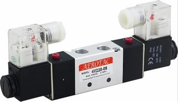 Aluminium Double Coil Solenoid Valves Media Air Brand Aerotac Size 1/2 Inches Features 5/3 Way Material Aluminium Model Name/Number 4V - Hydro Pneumatic Products - India