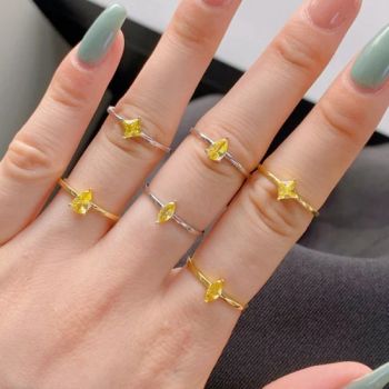 925 Sterling Silver 4*4 mm Citrine Gemstone 18K Yellow Gold Equine Eye Stone Minimalist Design Wedding Rings Ring - Guangzhou Joacii Jewelry Co., Ltd. - China