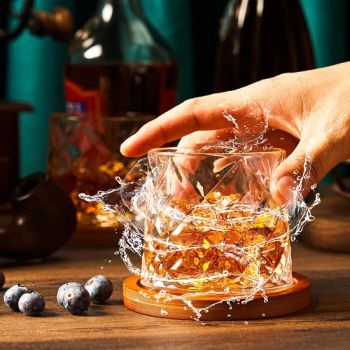 Whiskey Glasses Rocks Glasses with Rotatable Coasters - XIAMEN SHUNSTONE HOMEWARE CO., LTD. - China
