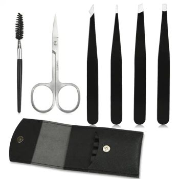 6PCS Eyebrow Eyelash Nail Skin Care Tweezers Set Beauty Cosmetic Makeup Eye Beard Brush Tool with Pouch - ESHA CO., LIMITED. - China