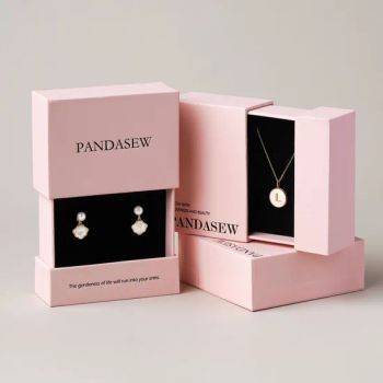 Pandasew Custom Logo Printed Luxury Pink Jewelry Half-Cover Drawer Box with Black White Foam Insert for Earrings Necklaces Rings Bracelet Pearl Gift Packaging - Guangxi Yingneng Cloth Bag Co., Ltd. - China