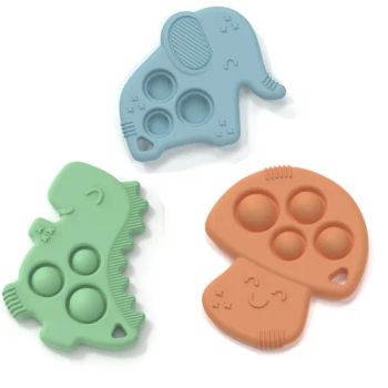 Custom Silicone Animal Chewable Teething Toys Cute Silicon Elephant Dinosaur Mushroom Baby Pop Soothing Teethers Set - Dongguan Wanghong Silicone Rubber Products Co., Ltd - China