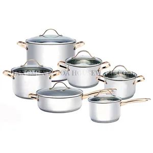 Hotsale Kitchenware 12PCS Stainless Steel Cooking Pot Cookware Sets with Gold Handle - Jiangmen Ruida Metal Products Co., Ltd. - China