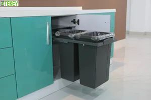 Tekey Kitchen Cabinet Waste Bin Trash Can Pull out Waste Container Plastic Dustbins Hidden Built in Soft Closing Ball Bearing Slid - Guangzhou Huadu District Tekey Manufacturing Factory - China