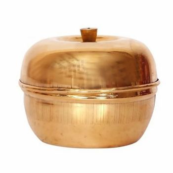 Golden Round Brass Apple Kum Kum, For Pooja Color Golden Material Brass Brand Meenakshi Style Traditional Shape Apple, - Ganga Industries - India