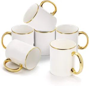 11oz White Sublimation Mug with Gold Rim Handle Customized Ceramic Coffee Mug Cup - Xiamen Rising Chance Co., Ltd. - China