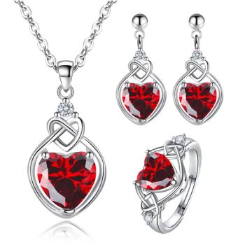 3PCS Love Heart Necklace Earrings Rings Wedding Bridal Matching Crystal Jewelry Set - Haifeng Alaric Inc - China