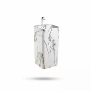 Ceramic Pedestal Wash Basin Shape Square Material Ceramic Pattern/Style Printed Mount Type Floor Mounted Size/Dimension 400 x 400 x 850 - Aagam Sanitation - India