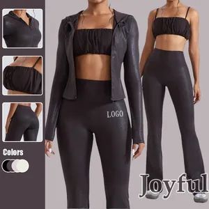 Women S Sport Clothing Faux Leather Sportswear Fitness Wear Gym Fitness Set - Xiamen Joyful Garment Co., Ltd. - China