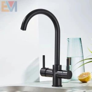 Deck Mounted Mixer Tap 360 Degree Rotation Black Dual Handle Kitchen Faucets - Hangzhou Yimei Import and Export Co., Ltd - China