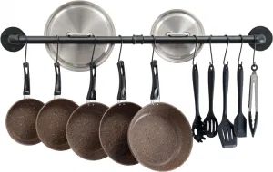 39 Inch Pot Bar Rack Wall Mounted Detachable Pans Hanging Rail Kitchen Lids Utensils Hanger with 14 S Hooks Black - Hebei Jinmai Casting Co., Ltd. - China