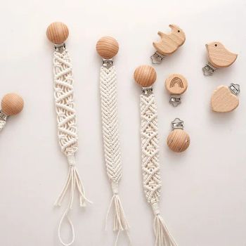 Baby Pacifier Clip Chain Hand Woven Pacifier Chain Beech Wood Pacifier Clip DIY Nipple Holder Baby Teething - Global Custom Solutions Co.,Ltd - China