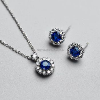 Created Blue Sapphire Cubic Zirconia Gemstone Jewelry Sets 925 Sterling Silver Fashion Jewelry Set - YU JING JEWELRY CO., LTD. - China