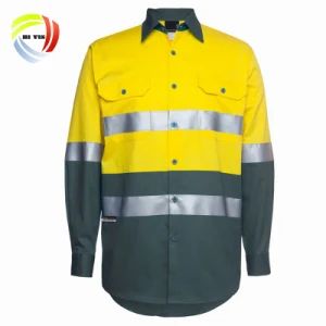 Wholesale Work Shirt Long Sleeve Fluorescent Yellow Green Mens Two Tone Reflective Shirt High Vis Safety Breathable Work Shirts - Shenzhen Hi Vis Garment Co., Limited - China