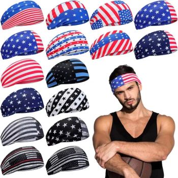 American Flag Headbands USA Patriotic Bandana Men Sports Headbands Baseball Football Stretchy Workout Sweatbands Running - Jurong Moji International Co., Ltd. - China
