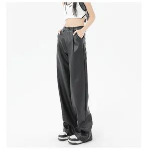 2023 High Quality Women PU Leather Pants Clothes Fashion Casual Wide Leg Cargo Trousers - Guangzhou Jingsheng Garment Co., Ltd. - China