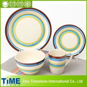 Fresh Color Stripped Stoneware Ceramic Dinner Set (TM0510) Mug 10oz Rice Bowl 5.5'' Color Multicolor Model NO. TM0510 Side Plate 7.5'' - Zibo Timestone International Co., Ltd. - China