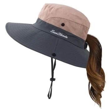Womens Summer Sun Hat Wide Brim Outdoor UV Protection Hat Foldable Ponytail Bucket Cap for Beach Fishing Hiking - Yiwu Xungen E-Commerce Firm - China