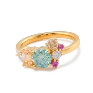Cluster Rings Multiple Color Diamond Real Gold 10K Engagement Girl Ring Moissanite Factory Handmade Gold Ring - Wuzhou Provence Jewelry Co., Ltd. - China