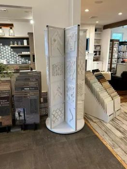 4 Side Rotating Display Stand for Mosaic Stone Showroom Tile Display Tower with Wood Boards and Sample Cards - Adidea (Xiamen) Industry And Trade Co., Ltd. - China