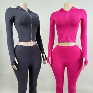 Womens Set 2 Piece Loungewear Workout Zip Jacket Skinny Flared Pants Jogging Suits Tracksuit Yoga Leggings Tall Women Clothing - Hangzhou Yuanzhe Clothing Technology Co., Ltd. - China