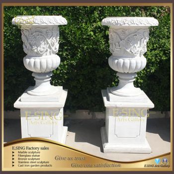 Garden Stone Furniture Flower Vase White Marble Planter Stone Carving Pots Marble Vase for Sale - Tianjin Esing Arts Gallery Co., Ltd. - China