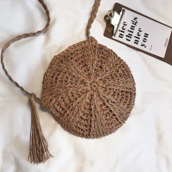 New Round Women Lady Handmade Knitted Woven Rattan Bags Straw Messenger Beach Bag Girl National Handbags Messenger Bags - RIZHAO SUNGOOD ARTS & CRAFTS CO., LTD. - China